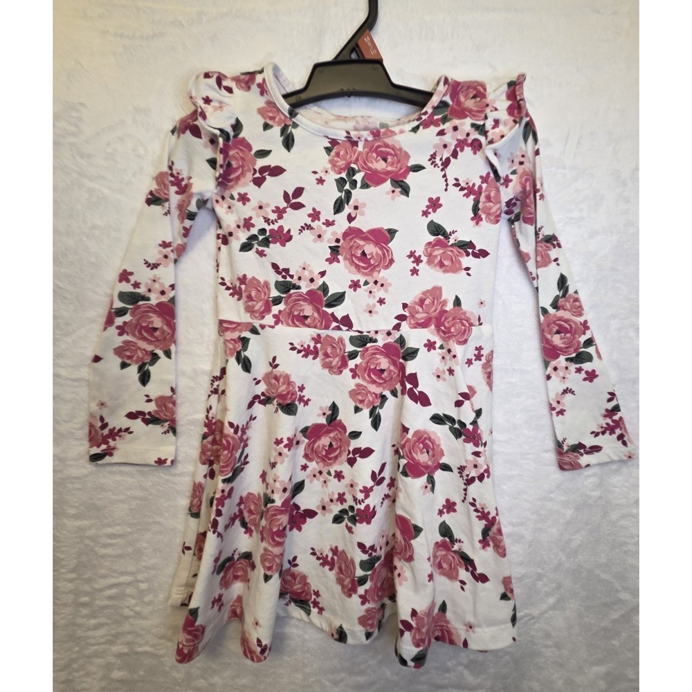 The Children's Place Girls 5T Floral Fit & Flare Knit Long Sleeve Ruffle Dress